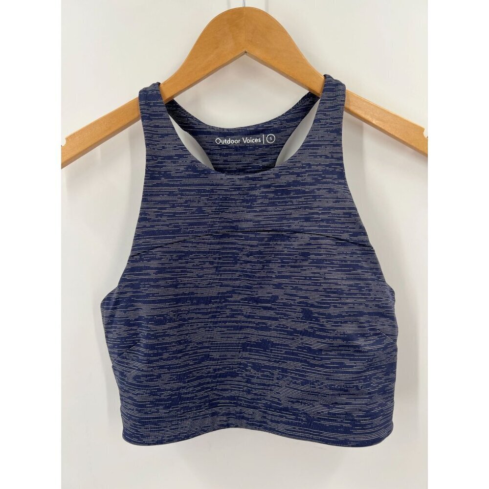 Outdoor Voices Size S Blue High-Neck Racerback Crop Top Gym Workout‎ Yoga